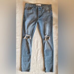 Topman Stretch Skinny Distressed Lite Wash Denim